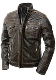 MEN'S VINTAGE DISTRESSED BROWN LEATHER JACKET