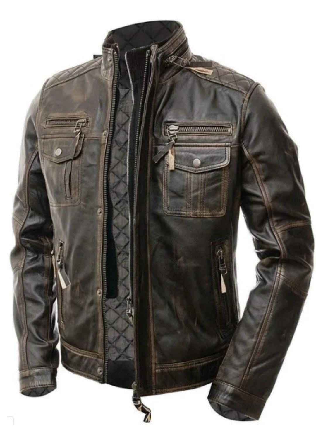 MEN'S VINTAGE DISTRESSED BROWN LEATHER JACKET