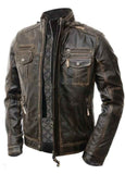 MEN'S VINTAGE DISTRESSED BROWN LEATHER JACKET