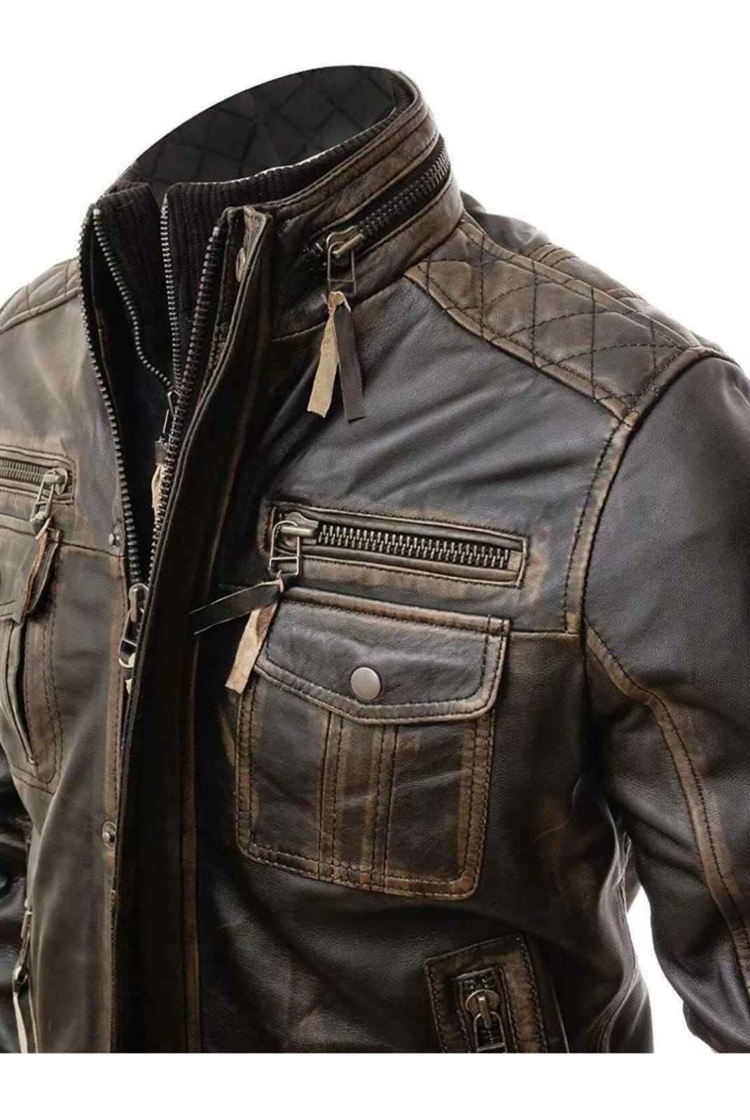 MEN'S VINTAGE DISTRESSED BROWN LEATHER JACKET