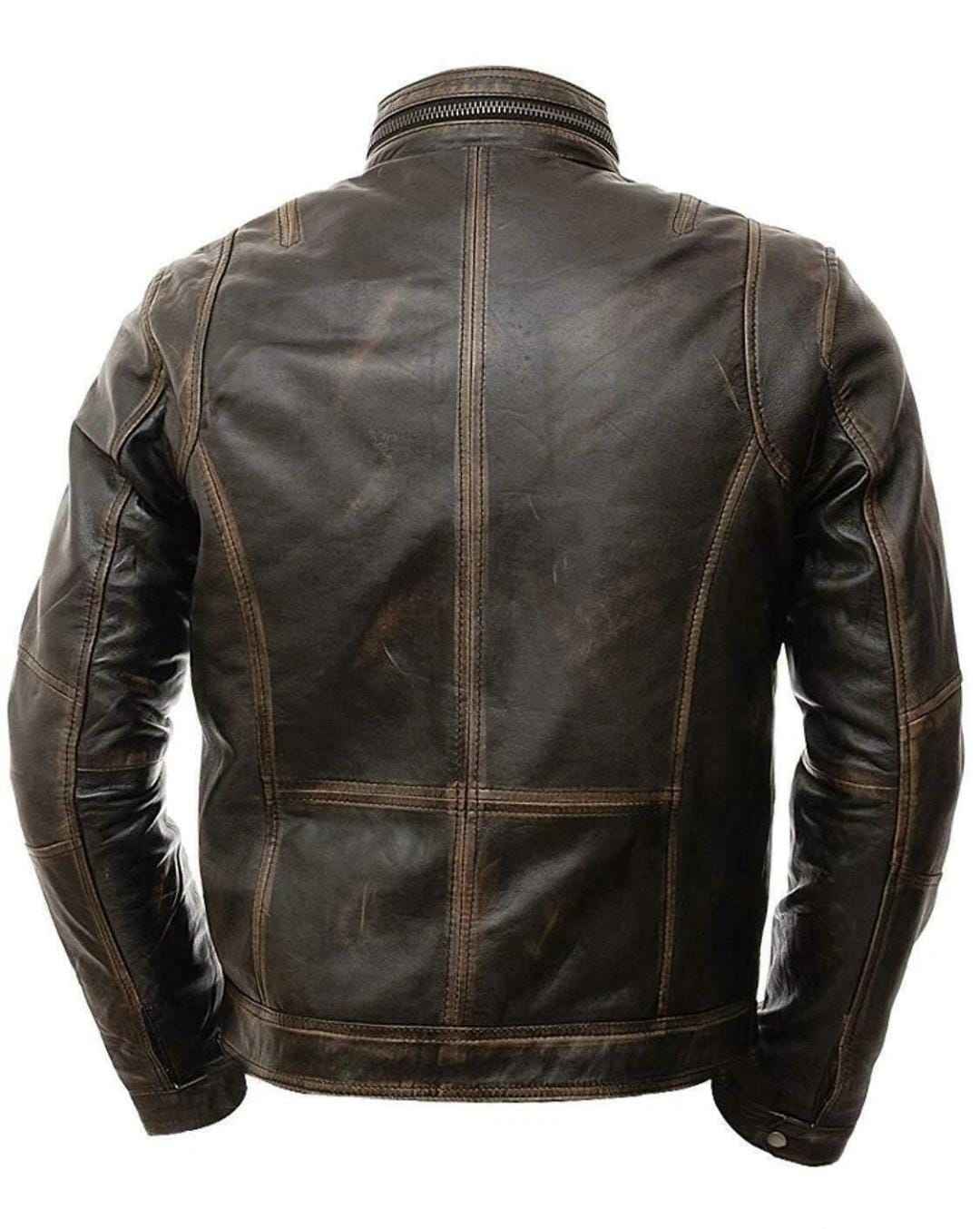 MEN'S VINTAGE DISTRESSED BROWN LEATHER JACKET