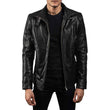 MEN'S BLACK LEATHER CAFE RACER BIKER JACKET