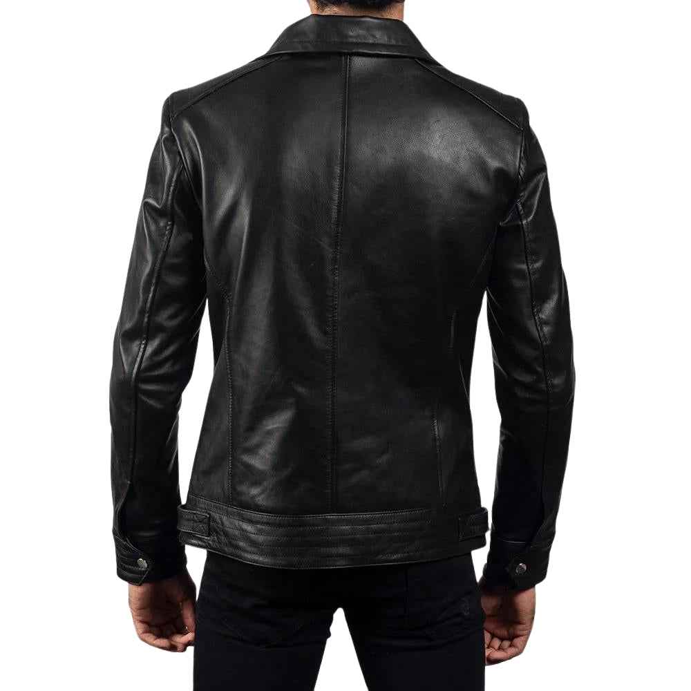 MEN'S BLACK LEATHER CAFE RACER BIKER JACKET