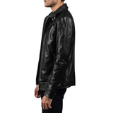 MEN'S BLACK LEATHER CAFE RACER BIKER JACKET