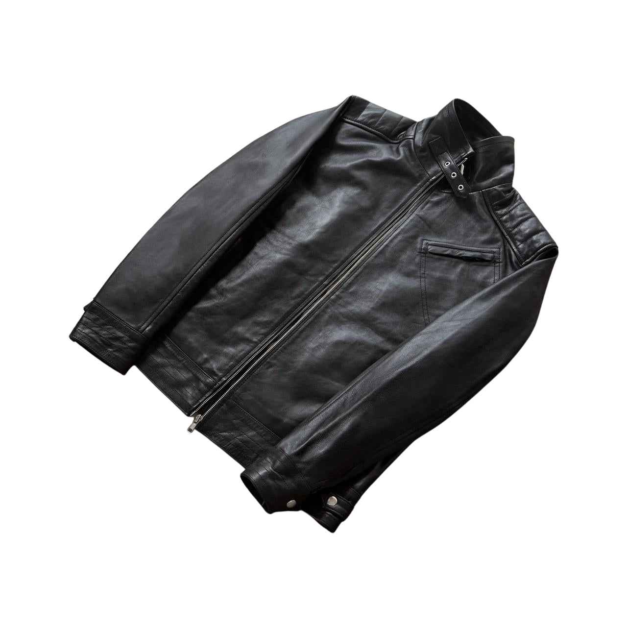 MEN'S BLACK LEATHER CAFE RACER BIKER JACKET