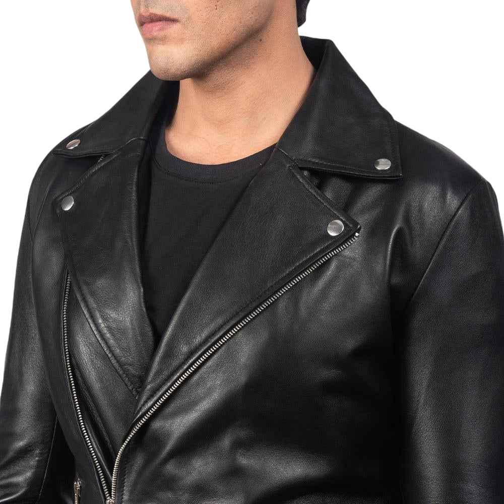 MEN'S ASYMMETRICAL BLACK LEATHER JACKET