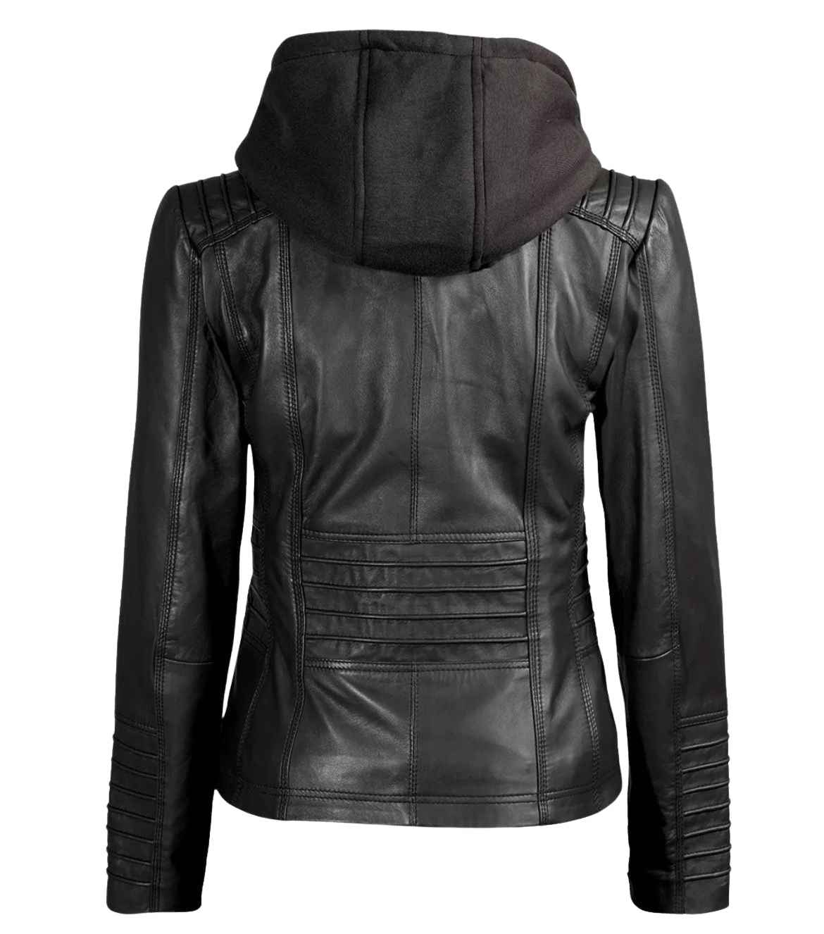 MEN'S BLACK LEATHER BIKER STYLE JACKET WITH HOODED