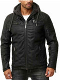 MEN'S BLACK HOODED QUILTED LEATHER JACKET