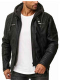 MEN'S BLACK HOODED QUILTED LEATHER JACKET