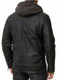 MEN'S BLACK HOODED QUILTED LEATHER JACKET