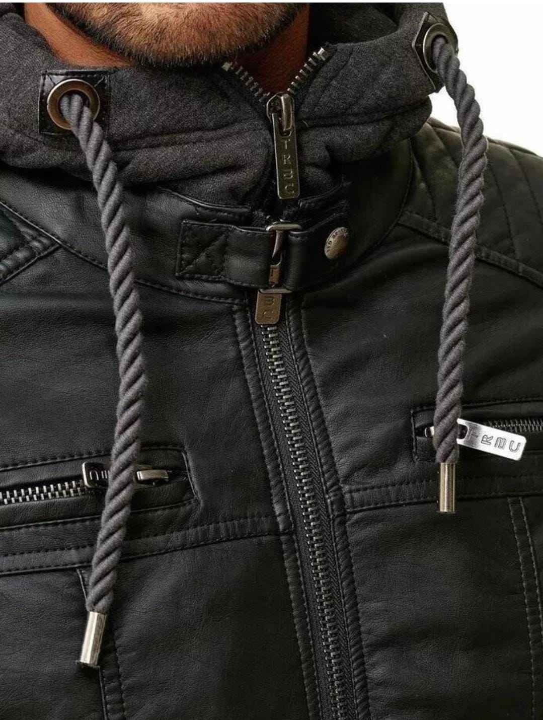 MEN'S BLACK HOODED QUILTED LEATHER JACKET