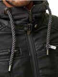 MEN'S BLACK HOODED QUILTED LEATHER JACKET