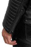 MEN'S BLACK HOODED QUILTED LEATHER JACKET