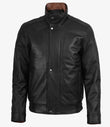 MEN'S BLACK & COGNAC HIGH COLLAR LEATHER JACKET