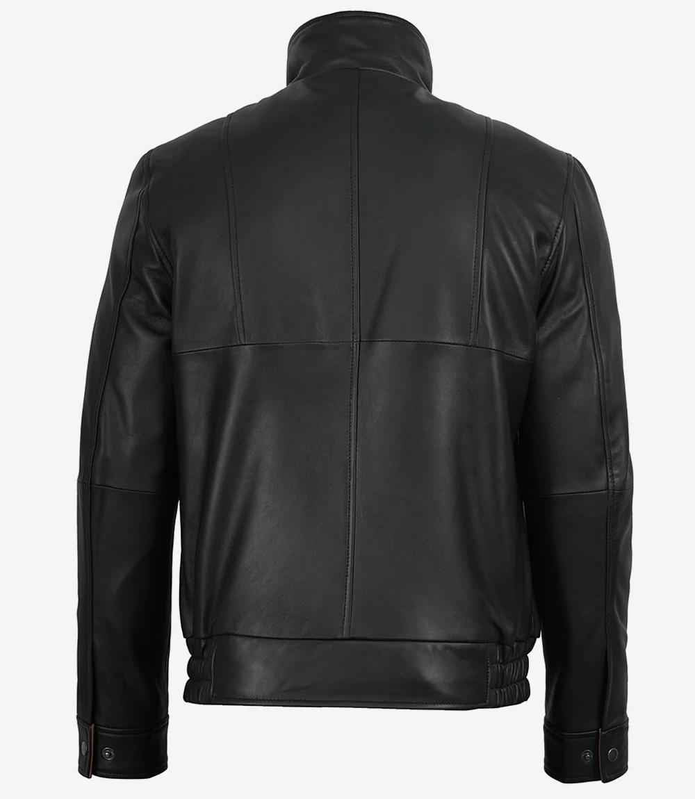 MEN'S BLACK & COGNAC HIGH COLLAR LEATHER JACKET
