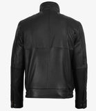 MEN'S BLACK & COGNAC HIGH COLLAR LEATHER JACKET
