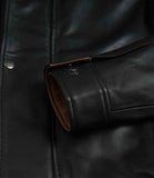 MEN'S BLACK & COGNAC HIGH COLLAR LEATHER JACKET