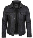 MEN'S CLASSIC BLACK LEATHER TRUCKER JACKET