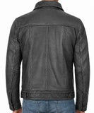 MEN'S CLASSIC BLACK LEATHER TRUCKER JACKET