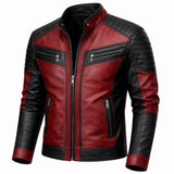 MEN'S RED AND BLACK LEATHER BIKER JACKET