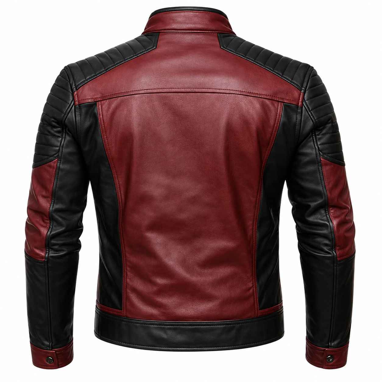 MEN'S RED AND BLACK LEATHER BIKER JACKET