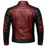 MEN'S RED AND BLACK LEATHER BIKER JACKET