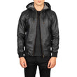 MEN'S NINTENZO BLACK HOODED LEATHER JACKET