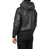MEN'S NINTENZO BLACK HOODED LEATHER JACKET
