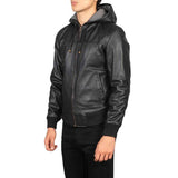 MEN'S NINTENZO BLACK HOODED LEATHER JACKET