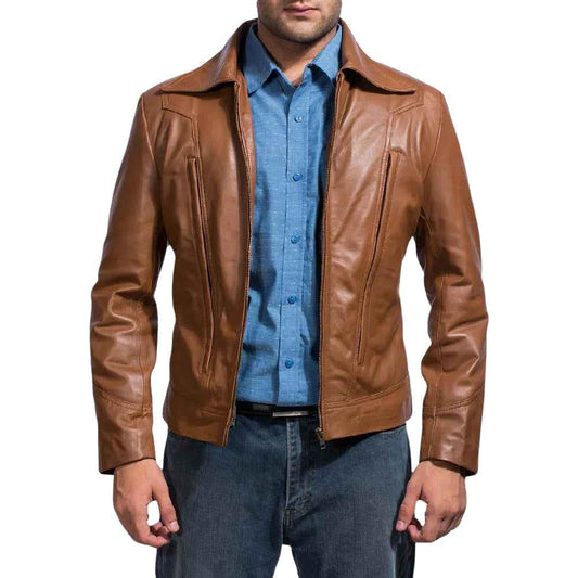 MEN’S OLD SCHOOL BROWN LEATHER JACKET