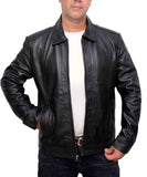MEN'S REEVES BLACK SHIRT COLLAR VINTAGE BLACK LEATHER JACKET
