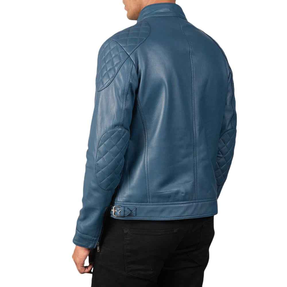 MEN’S GATSBY BLUE LEATHER BIKER JACKET
