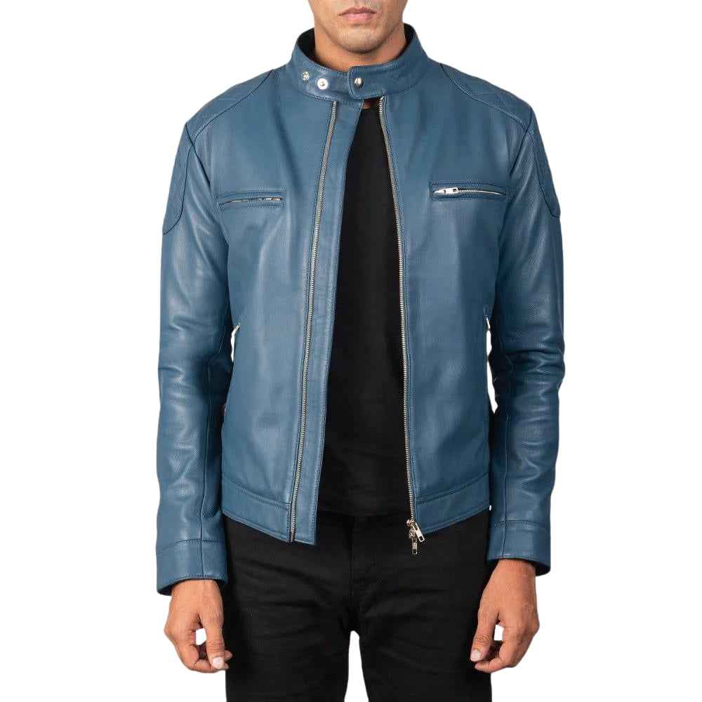 MEN’S GATSBY BLUE LEATHER BIKER JACKET