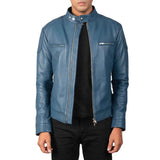 MEN’S GATSBY BLUE LEATHER BIKER JACKET