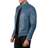 MEN’S GATSBY BLUE LEATHER BIKER JACKET