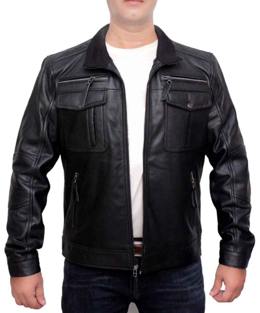 MEN’S CAFE RACER BLACK LEATHER JACKET