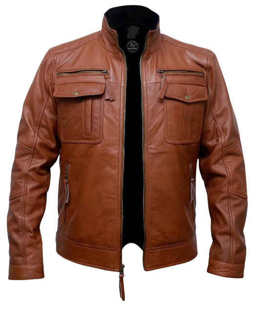 MEN’S CAFE RACER BROWN LEATHER JACKET