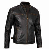MEN’S CAFE RACER DISTRESSED BROWN LEATHER JACKET