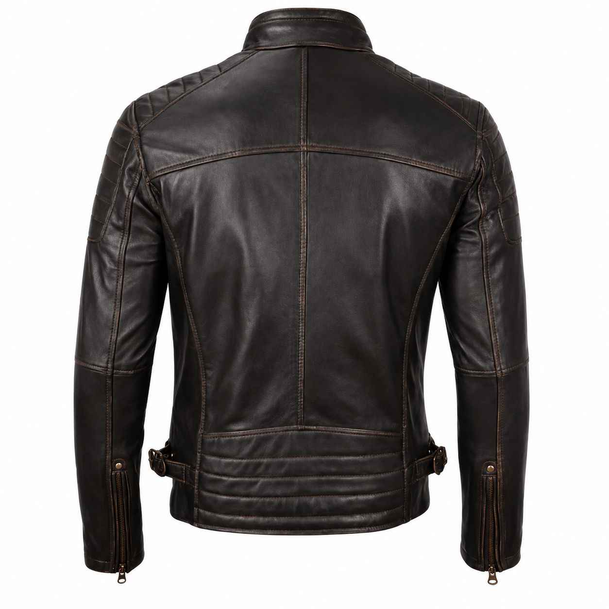MEN’S CAFE RACER DISTRESSED BROWN LEATHER JACKET