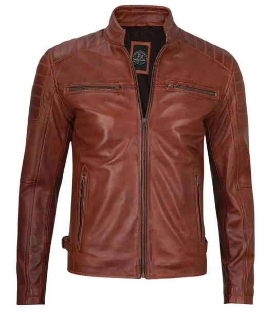 MEN’S CAFE RACER BROWN LEATHER JACKET