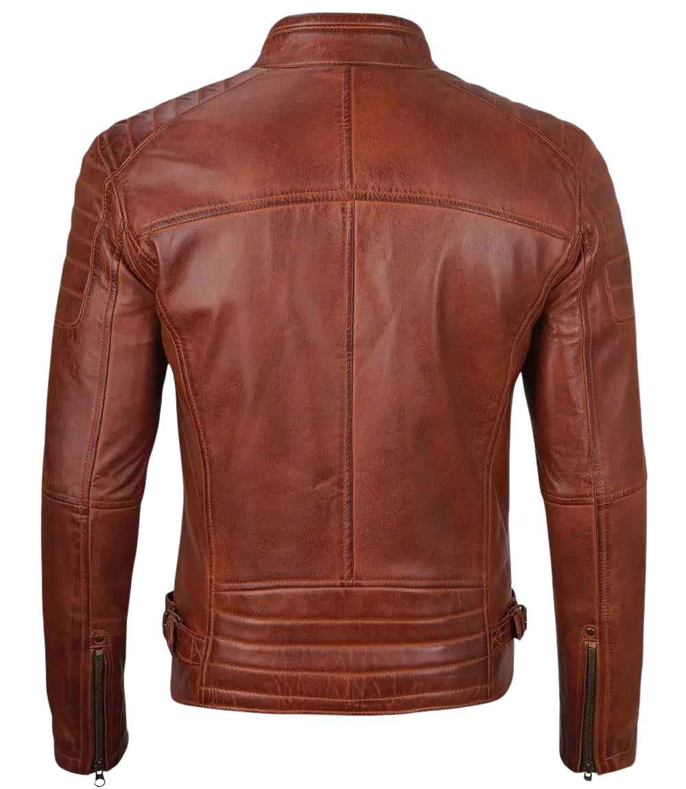 MEN’S CAFE RACER BROWN LEATHER JACKET
