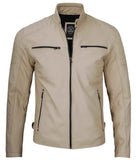 MEN’S CAFE RACER BEIGE LEATHER JACKET