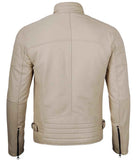 MEN’S CAFE RACER BEIGE LEATHER JACKET