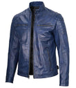 MEN’S CAFE RACER BLUE LEATHER JACKET