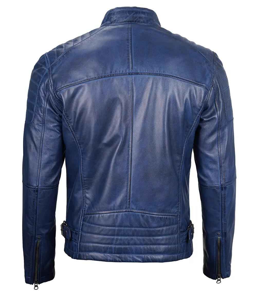 MEN’S CAFE RACER BLUE LEATHER JACKET