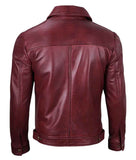 MEN'S BURGUNDY CLASSIC SHIRT COLLAR LEATHER JACKET