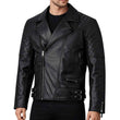 MEN'S BLACK LEATHER QUILTED SHOULDER BIKER JACKET