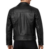 MEN'S BLACK LEATHER QUILTED SHOULDER BIKER JACKET