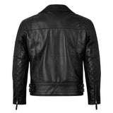 MEN'S BLACK LEATHER QUILTED SHOULDER BIKER JACKET
