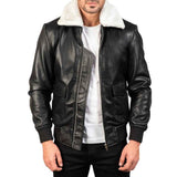 MEN’S AIRIN G-1 BLACK & WHITE FAUX COLLAR LEATHER JACKET
